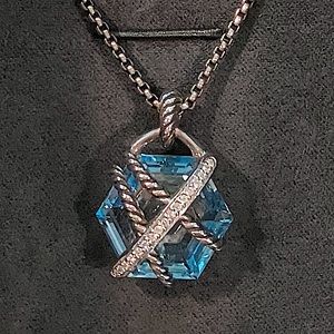 David Yurman Cable Wrap Necklace with Blue Topaz and Diamonds